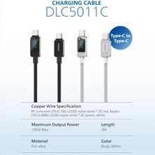 Assess Store DLC5011C Type-C - Type-C Şarj Kablosu, 100W, Hızlı Şarj, 5A Yüksek Akım, 1 Metre, Dayanıklı Örgü Kablo, Dijital Göstergeli (Siyah)