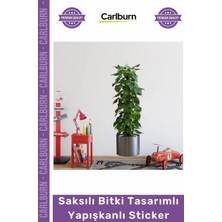 Carlburn #sticker 90X30 cm Şeffaf Lazer Kesim Modern Dekoratif Duvar Saksılı Bitki Tasarımlı Yapışkanlı Sticker