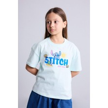 DeFacto %100 Pamuk Disney Lilo & Stitch Relax Fit Bisiklet Yaka Kısa Kollu Baskılı Tişört Kız Çocuk H3643A826HS