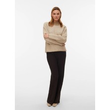 Vero Moda Bej Kadın Balıkçı Yaka Kazak Vmfelıze Ls Hıgh Neck Pullover Boo