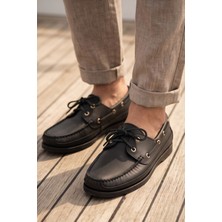 Liarca Royal Marine Siyah Premium Deri Erkek Loafer - El Işçiliği Özel Tasarım Klasik Gemi Ayakkabısı (Boat Shoe) Serisi