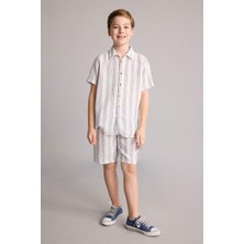 DeFacto Regular Fit Müslin Çizgili Şort Erkek Çocuk H7836A826HS