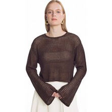 Ted Baker Kahverengi Kadın Kayık Yaka Ajurlu Kazak TBWRKW2011