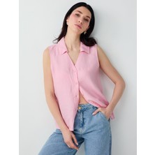 Jimmy Key Pembe %100 Keten Kolsuz Dar Kesim Gömlek