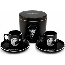 Be-Lis Atatürk Imzalı 2’li Türk Kahvesi Fincan Takımı Özel Kutulu Siyah Premium Kahve Seti Hediyelik
