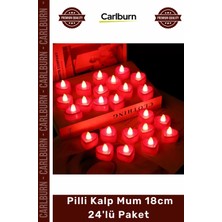Carlburn Özel Üretim Dekoratif Romantik LED Işıklı Kırmızı Sevgililer Günü Pilli Kalp Mum 18CM 24'lü Paket