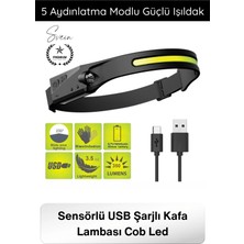 Svein #kafafeneri Sensörlü USB Şarjlı Kafa Lambası Cob LED 5 Aydınlatma Modlu Güçlü Işıldak Dahili Pilli Ayarlanabilir Bantlı Kötü Koşullara Dayanıklı Kamp Balıkçılık Tamir Outdoor Çalışma Feneri