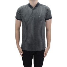 Santa Fistan Store Erkek Çizgili Spor Kesim Dar Kalıp Cepsiz Polo Yaka T-Shirt