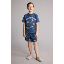 DeFacto Regular Fit Baskılı Şort Tişört 2'li Pijama Takımı Erkek Çocuk H0374A826SM