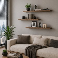 Ahşap Ötesi 3’lü Doğal Ahşap Duvar Rafı Seti – 100 Cm, Gizli Askı Sistemli, Dekoratif