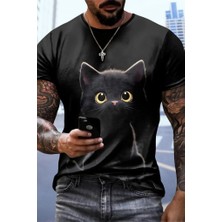 Bet's  Erkek Bisiklet Yaka Kedi Baskılı Süprem T-Shirt