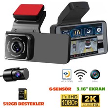 Navimex DVR-411 3.16" Araç Içi Kamerası Dvr Wi-Fi LCD Ekranlı Gece Görüşlü 2 Kameralı 2k+1k G-Sensör