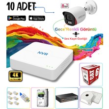 Evimdeyokyok Adecam 10'lu Full Hd Ip Güvenlik Kamera Sistemi - Gece Renkli & Sesli Set + 30 Gün Kayıt, cepten izleme Tdrtr