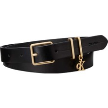 Calvin Klein Siyah Kadın Kemer Monogram Charm  Keeper Belt 25MM