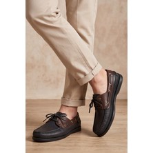 Liarca Royal Marine Siyah Kahve Premium Deri Erkek Loafer - El Işçiliği Özel Tasarım Klasik Gemi Ayakkabısı (Boat Shoe) Serisi