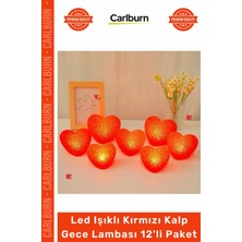 Carlburn Özel Üretim Dekoratif Pilli Romantik 8cm Modeli LED Işıklı Kırmızı Kalp Gece Lambası 12'li Paket