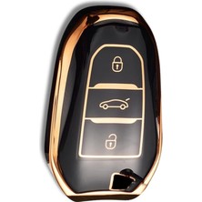SARIALARM Premium Peugeot 5008 3008 Citroen C3 C4 Smart Siyah Oto Anahtar Kumanda Kabı Kılıfı