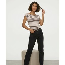 Blouse Marin Çizgili Kayık Yaka Bluz
