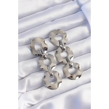 Uravas Store Pirinç Gümüş Renk Oval Ayna Model Sallantılı Küpe