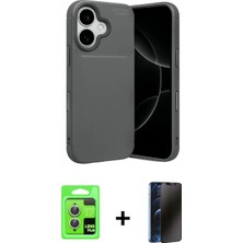 Marsilyan™- iPhone 17 Kılıf Eksen Form Prime - Siyah 3D Antistatik Hayalet Cam Ekran Koruyucu + Raze Metal Kamera Lens - Gs