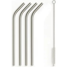 Senz Çelik Pipet Paslanmaz Çelik Metal Meşrubat Pipeti ve Pipet Temizleme Fırçası Seti 5 Parça