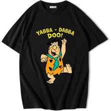 Brz Collection Unisex Oversize Taş Devri Fred Çakmaktaş Yabba Dabba Doo T-Shirt Siyah