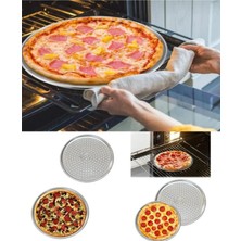 Senz Paslanmaz Çelik Pizza Tepsisi,delikli Lahmacun ve Pizza Tavası,fırın Tepisisi 36 cm Büyük Boy