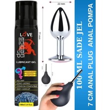 Aşkın Deposu Deromeya Health - Süper Kaydırıcı Jel+ Elmas Taşlı Anal Plug 7 cm Xxl +Anal Temizlik Pompa Süper Set 100 ml Jel Avantajlı Paket