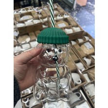 Hanemlife Barista Borosilikat Cam Soğuk Içecek Bardağı Ayıcık Pipetli Bardak 500 ml