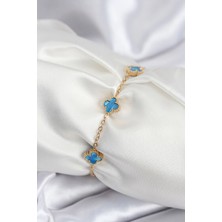 Uravas Store 316L Çelik Gold Renk Buz Mavisi Baby Boy Yonca Kadın Bileklik