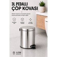 Sas Haus Pedallı Çöp Kovası 3 Litre Iç Kovalı Kapaklı Banyo Çöp Kutusu Krom - Elit 7003