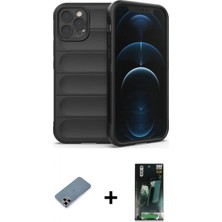 Marsilyan™- iPhone 12 Pro Kılıf Atlas Koleksiyonu - Siyah 360 Mat Full Body Arka Koruyucu + Metal Kamera Lens Koruma Cam - Mr