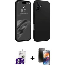 Marsilyan™- iPhone 16 Kılıf Kozmos Yansıma Özel Seri - Siyah 3D Antistatik Mat Seramik Nano Ekran Koruyucu + Bilvis Titan Kamera Lens - Gs