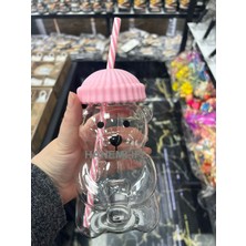Hanemlife Barista Borosilikat Cam Soğuk Içecek Bardağı Ayıcık Pipetli Bardak 500 ml