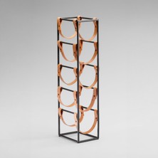 Rack And Cork - Modern Metal 5 Şişelik Raf,  Hakiki Deri Şişe Tutucu, Tezgah Üstü Bağımsız Şişelik