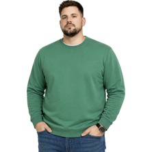 Battal Moda Battalmoda Erkek Büyük Beden Yeşil Iki Iplik Bisiklet Yaka Sweatshirt 3xl-4xl-5xl-6xl