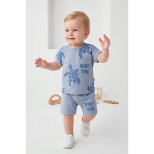 Joy Kids Erkek Bebek Kaplumbağa Baskılı Oversize Takım (9-24AY) (Indigo)