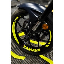 Banxtre Yamaha Motor Grubu Için Neon Sarı Renk Kalın Kesikli 16 Parça Yamaha Yazılı Jant Şeridi