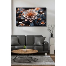 Şehber Dekoratif Yatay Kanvas Tablo Tekli Salon Mutfak Yatak Odası Ofis 3D Efekt Lotus Çiçek 786