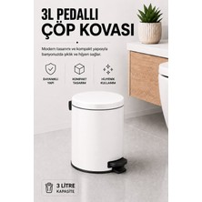 Sas Haus Pedallı Çöp Kovası 3 Litre Iç Kovalı Kapaklı Banyo Çöp Kutusu Beyaz - Elit 7003