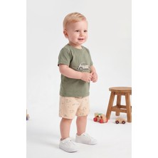 Joy Kids Erkek Bebek Araba Baskılı Günlük Rahat Takım (6-24AY) (Haki-Krem)