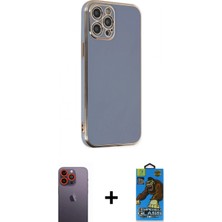 Marsilyan™- iPhone 12 Pro Max Kılıf Yankı Serisi - Siyah 18D Cam Ekran Koruyucu + Neon Fosforlu Kamera Lens - Tu