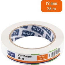 Kraf Çift Taraflı Bant 19 mm x 25 m Açık Gri 1 Adet Çok Amaçlı Yapıştırıcı Bant 2519 gr