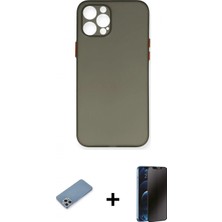 Marsilyan™- iPhone 12 Pro Max Kılıf Yadigar Yansıma Serisi - Siyah 3D Antistatik Hayalet Cam Ekran Koruyucu + Shine Kamera Lens Koruma Cam - Gs