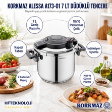 Korkmaz Alessa 7 Litre Kapasitesiyle Geniş Hacmi ile A173-01 Düdüklü Tencere
