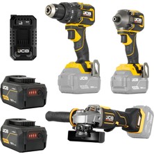 JCB Kömürsüz Darbeli Matkap (75 Nm) + Kömürsüz Darbeli Vidalama (230 Nm) + Kömürsüz Avuç Taşlama (125 Mm) 18V - 2 x 5.0 Ah Li-Ion Batarya