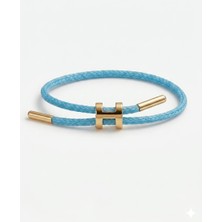 Celikchi Unisex H Model Gold Renk Çelik Detay Mavi Ip Bileklik