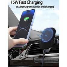 The Wlue 15W Magsafe Uyumlu Kablosuz Araç Içi Havalandırma Telefon Tutucu 15W Wireless Hızlı Şarj Cihazı