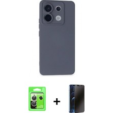 Marsilyan™- Redmi Note 13 Pro 5g Kılıf Ahenk Serisi - Siyah 3D Antistatik Hayalet Cam Ekran Koruyucu + Raze Metal Kamera Lens - Gs