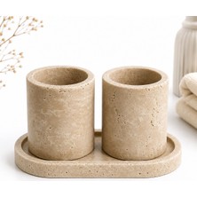 Zekmar Home Stone Doğal Traverten Çok Amaçlı Ikili Organizer Set(9*10 Cm)